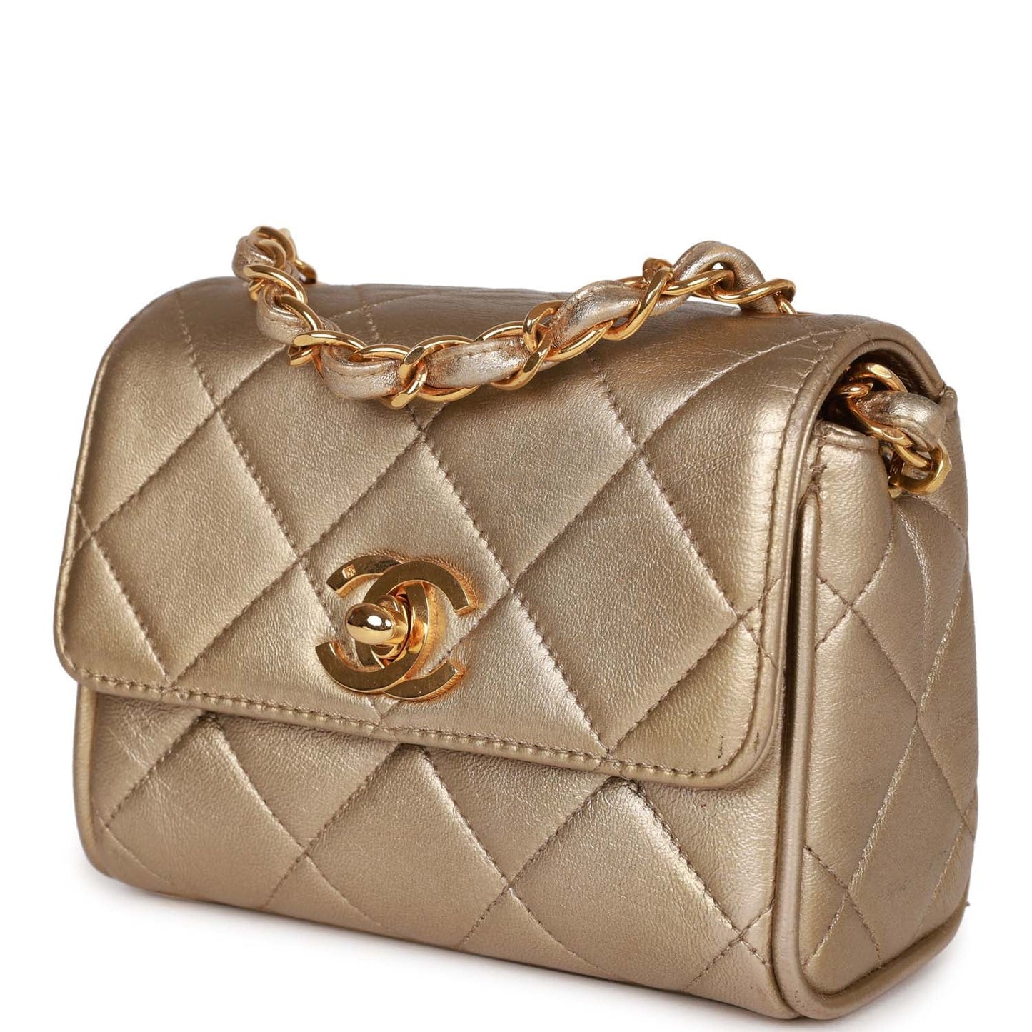 Chanel Nano Flap Bag Gold Metallic Lambskin Gold Hardware