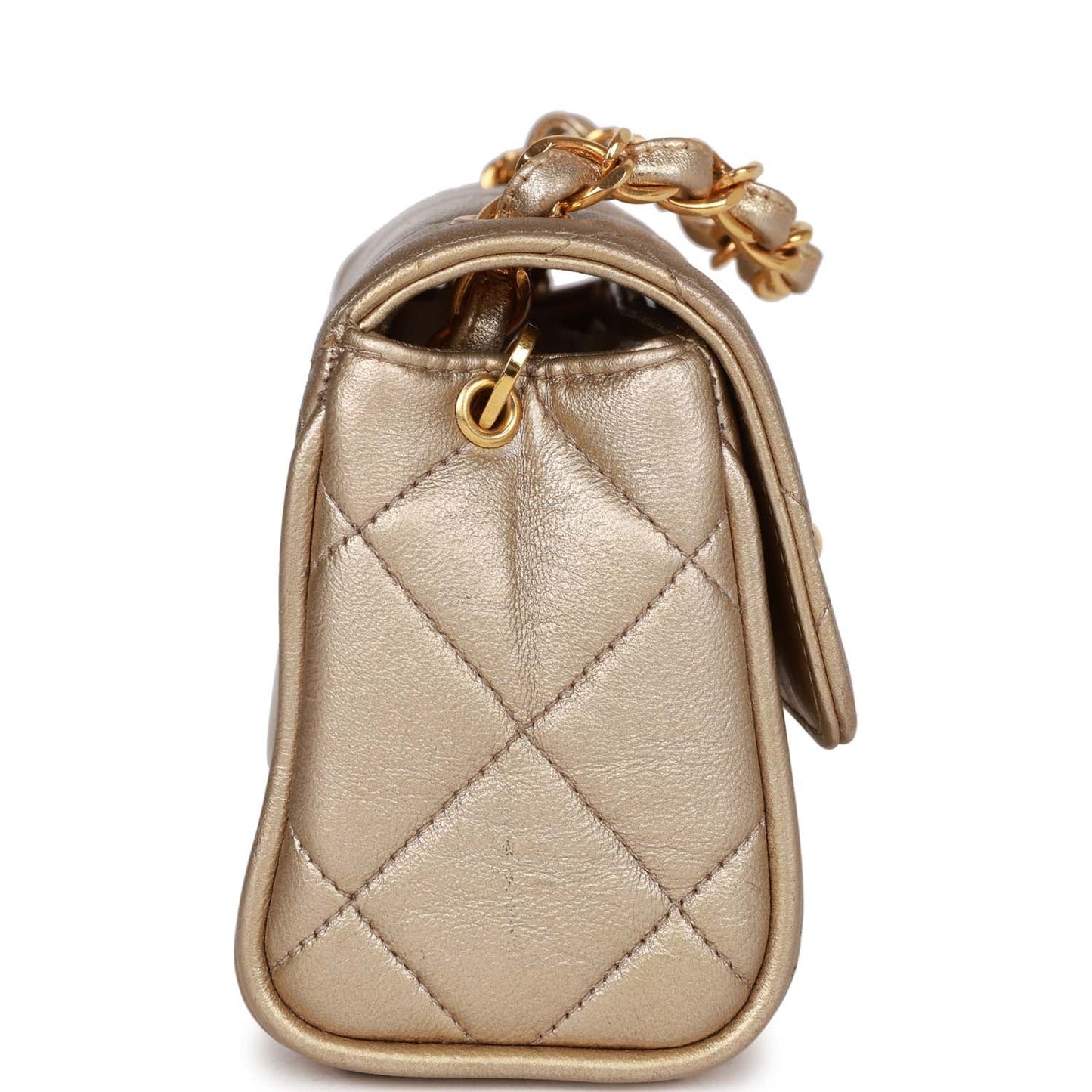 Chanel Nano Flap Bag Gold Metallic Lambskin Gold Hardware