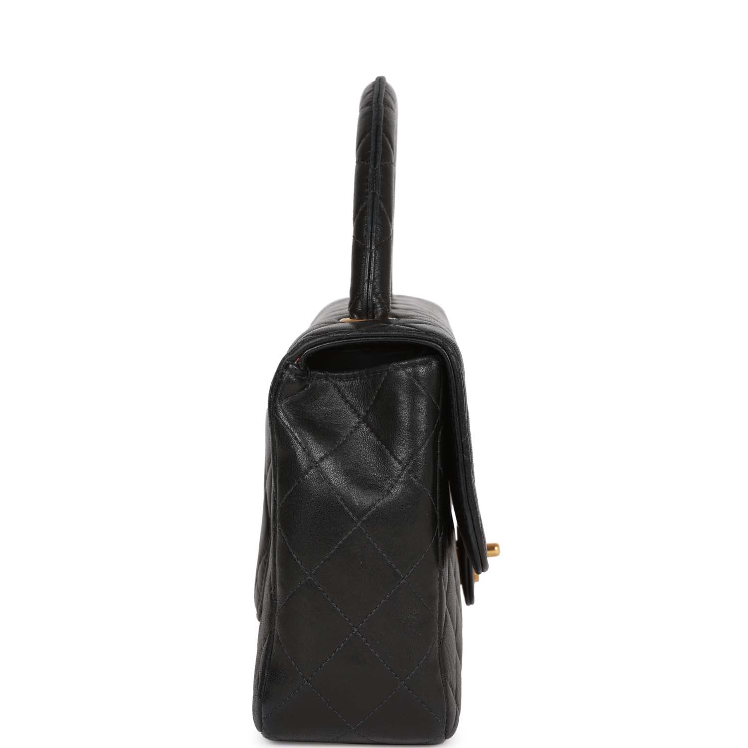 Chanel Kelly Parent Flap Bag Black Lambskin Gold Hardware