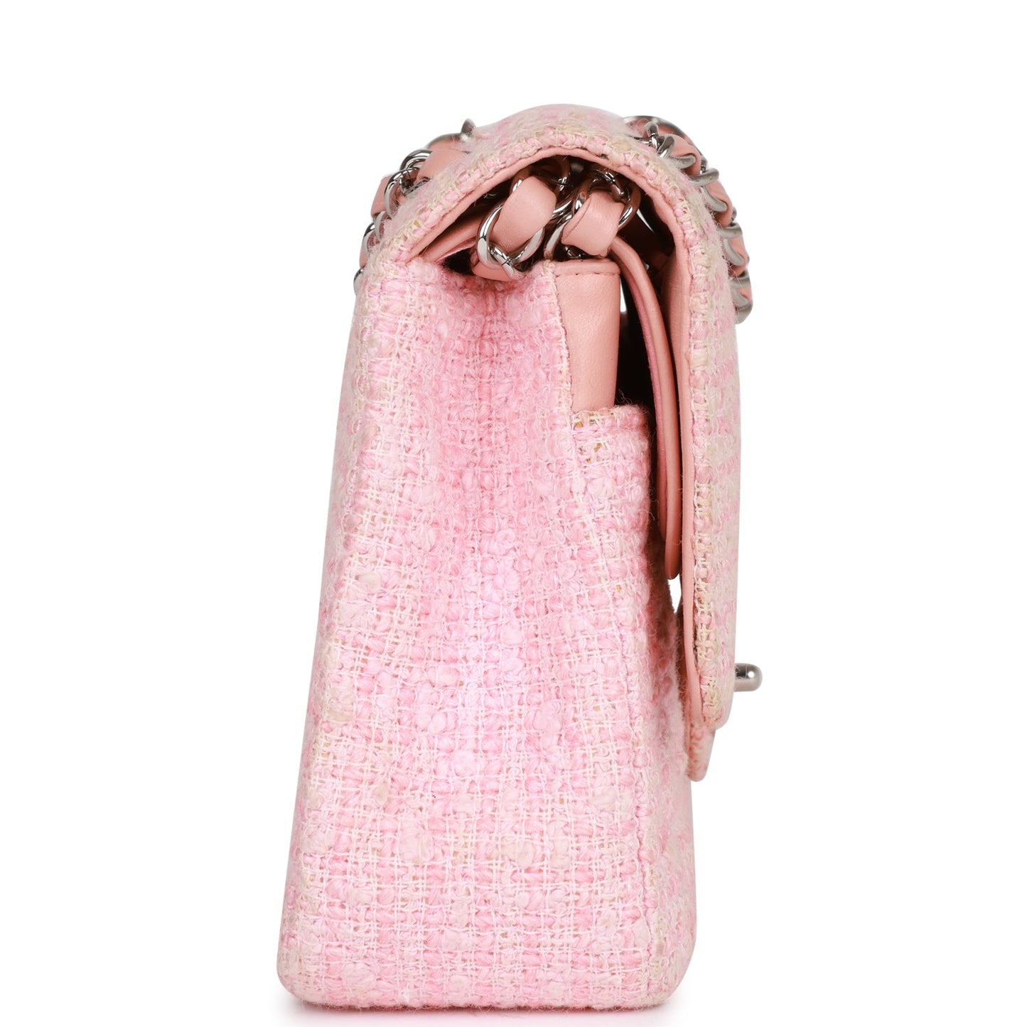 Chanel Medium Classic Double Flap Bag Pink Tweed Silver Hardware
