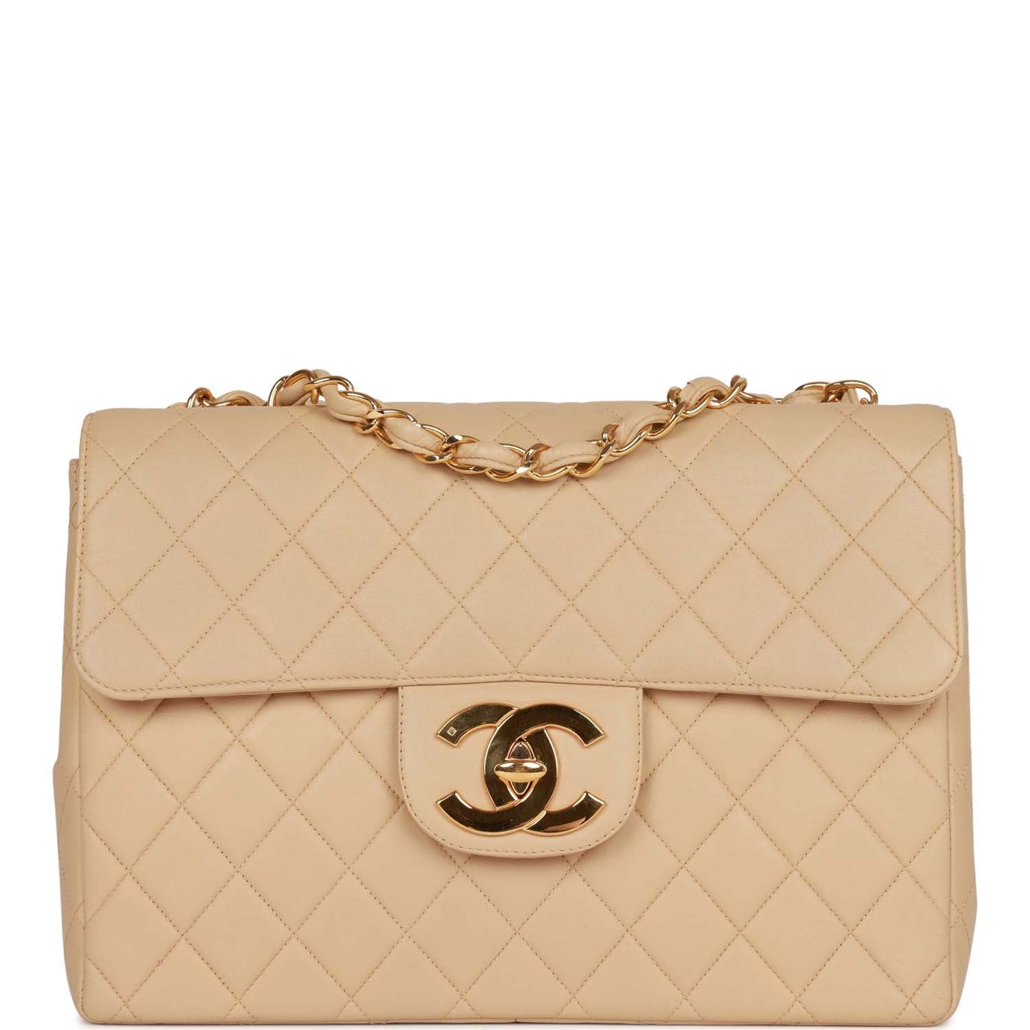 Chanel Jumbo Flap Bag Beige Lambskin Gold Hardware