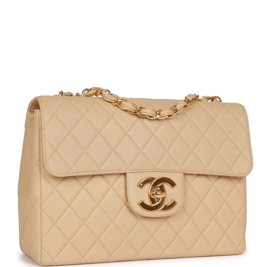 Chanel Jumbo Flap Bag Beige Lambskin Gold Hardware