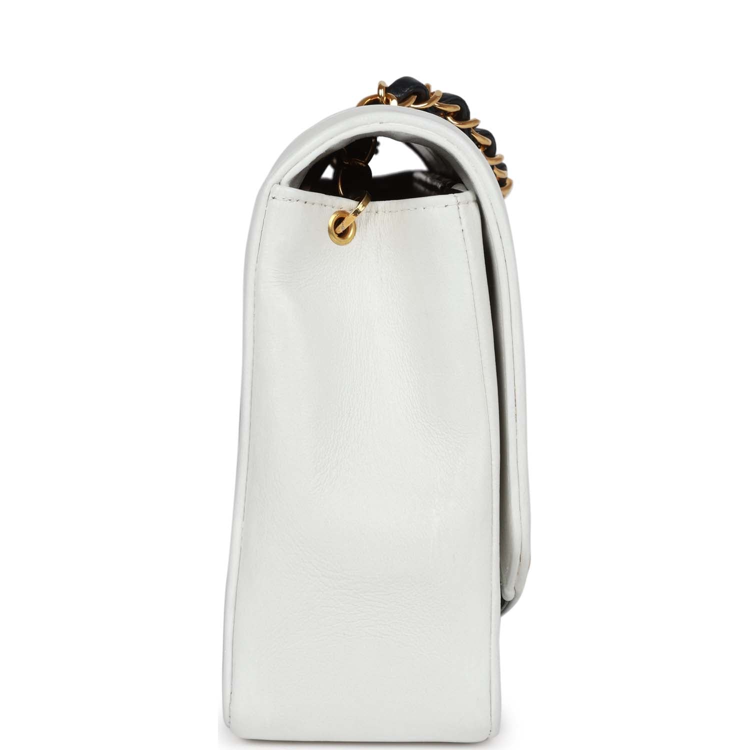 Chanel Small Diana Flap Bag White and Navy Lambskin Gold Hardware