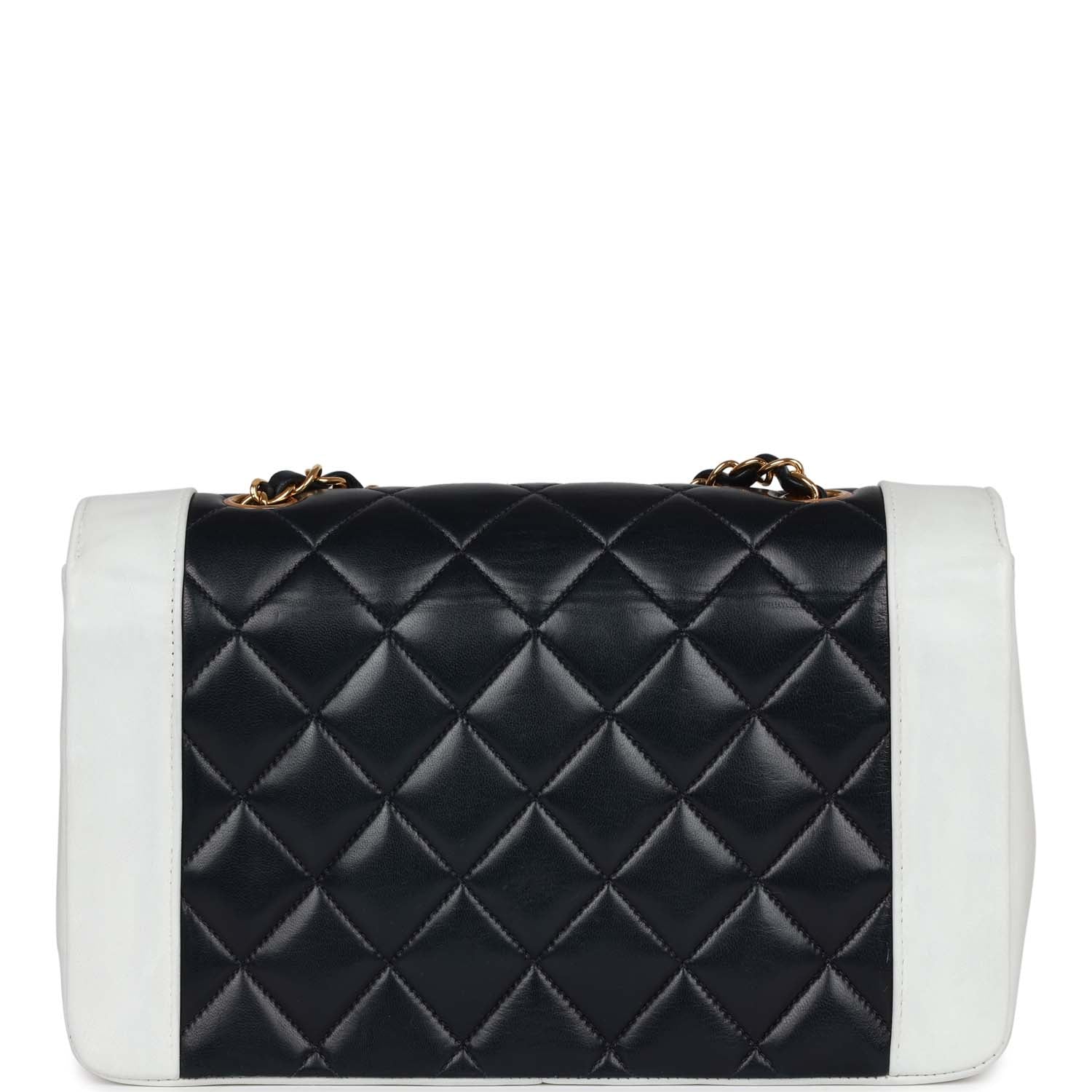 Chanel Small Diana Flap Bag White and Navy Lambskin Gold Hardware