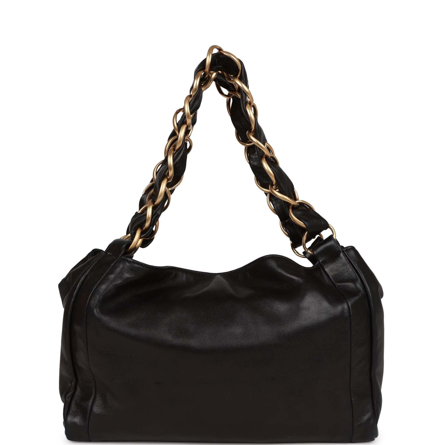 Chanel "Olsen" Hobo Shoulder Bag Black Lambskin Brushed Gold Hardware