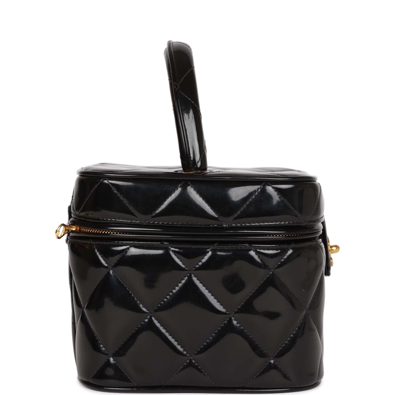Chanel Vanity Heart Mirror Bag Black Patent Gold Hardware