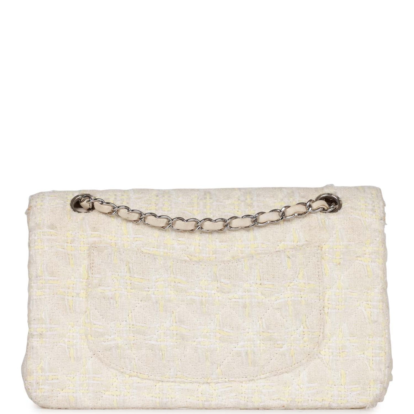 Chanel Medium Double Flap Bag White Tweed Silver Hardware