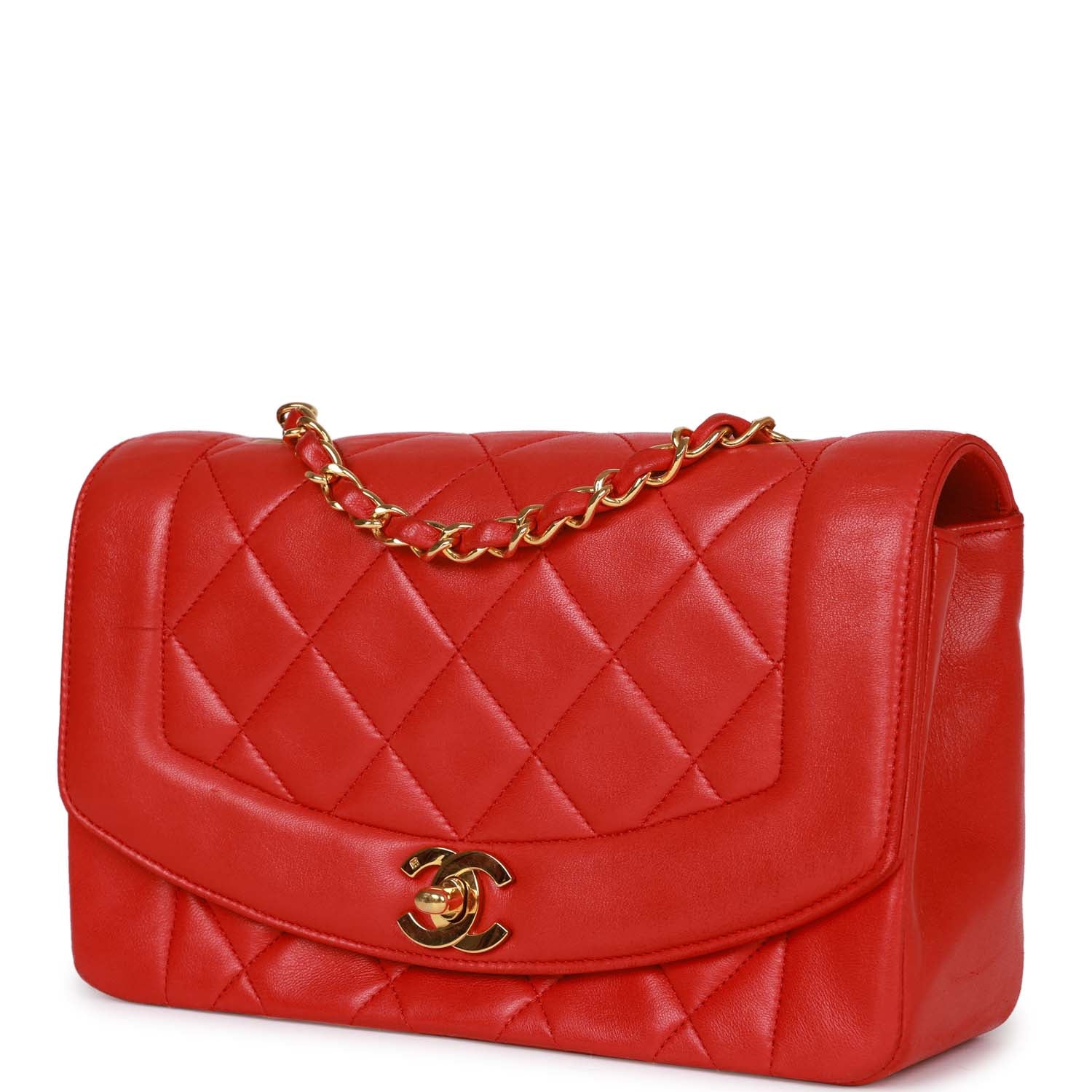 Chanel Small Diana Flap Bag Red Lambskin Gold Hardware