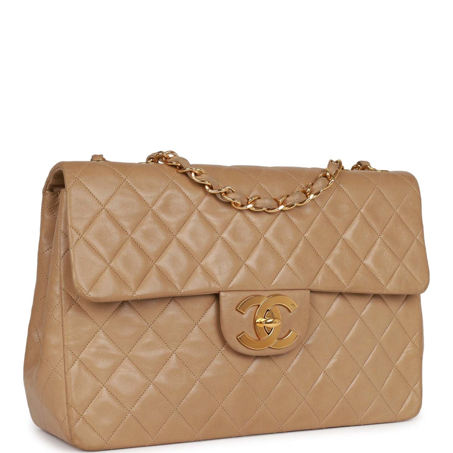 Chanel XL Maxi Flap Bag Beige Lambskin Gold Hardware