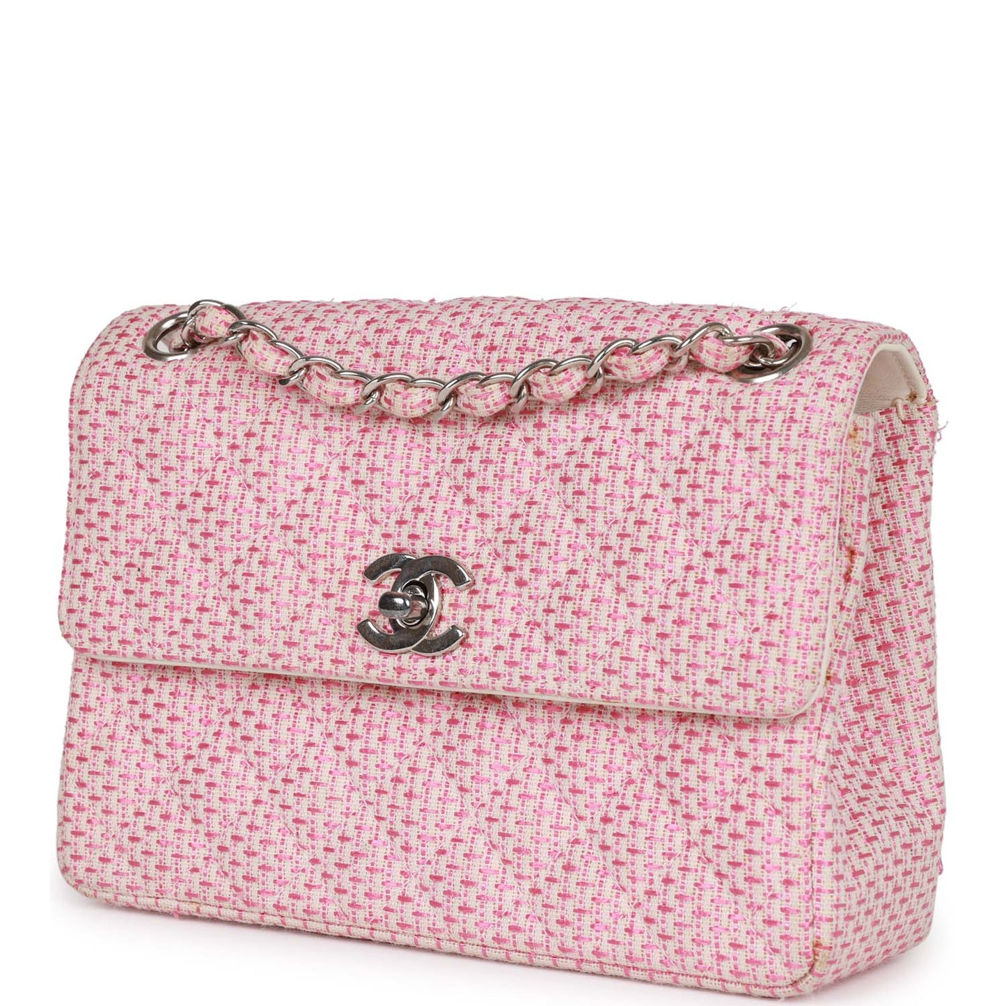Chanel Classic Mini Flap Bag Pink Tweed Silver Hardware