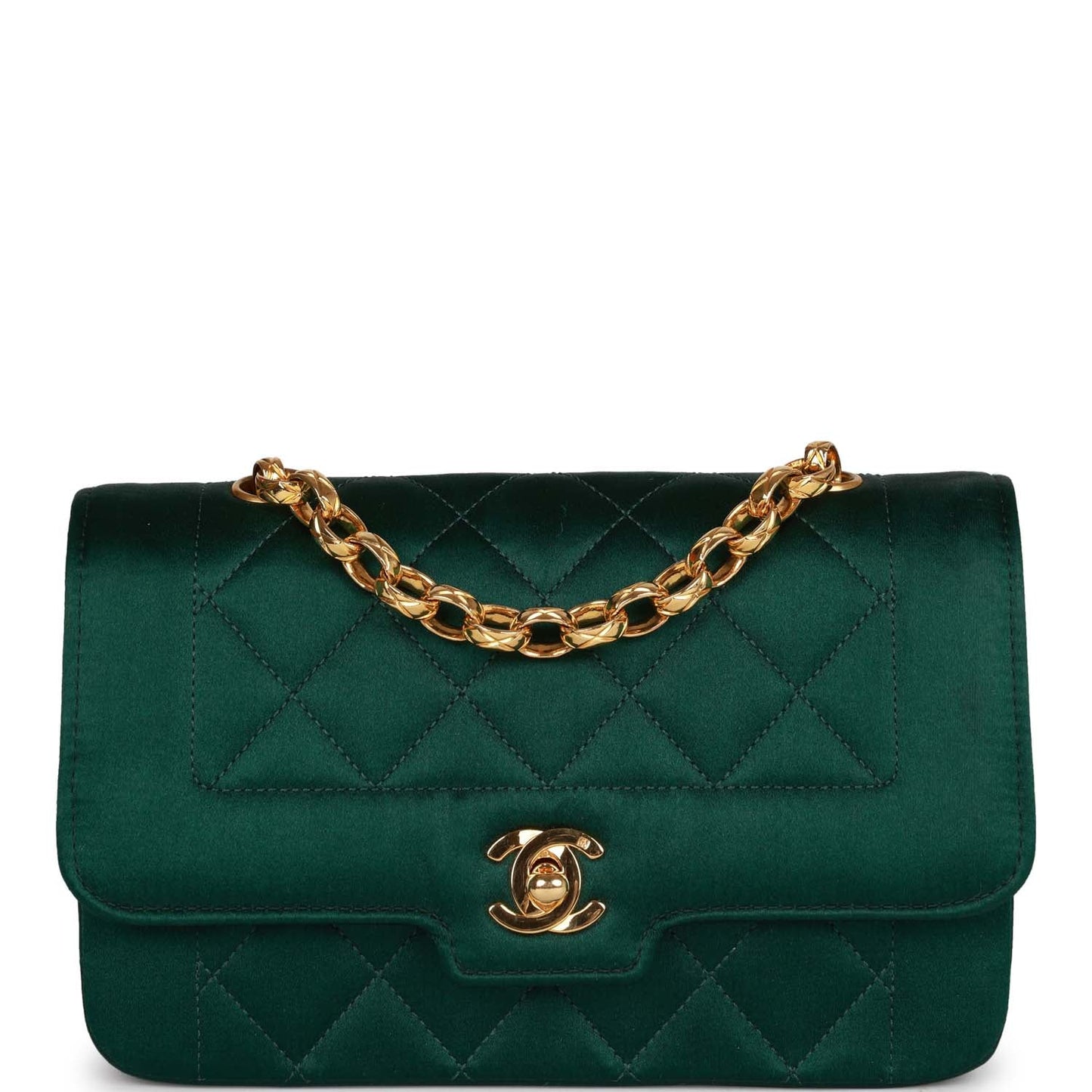 Chanel Mini Flap Bag Green Satin Gold Hardware