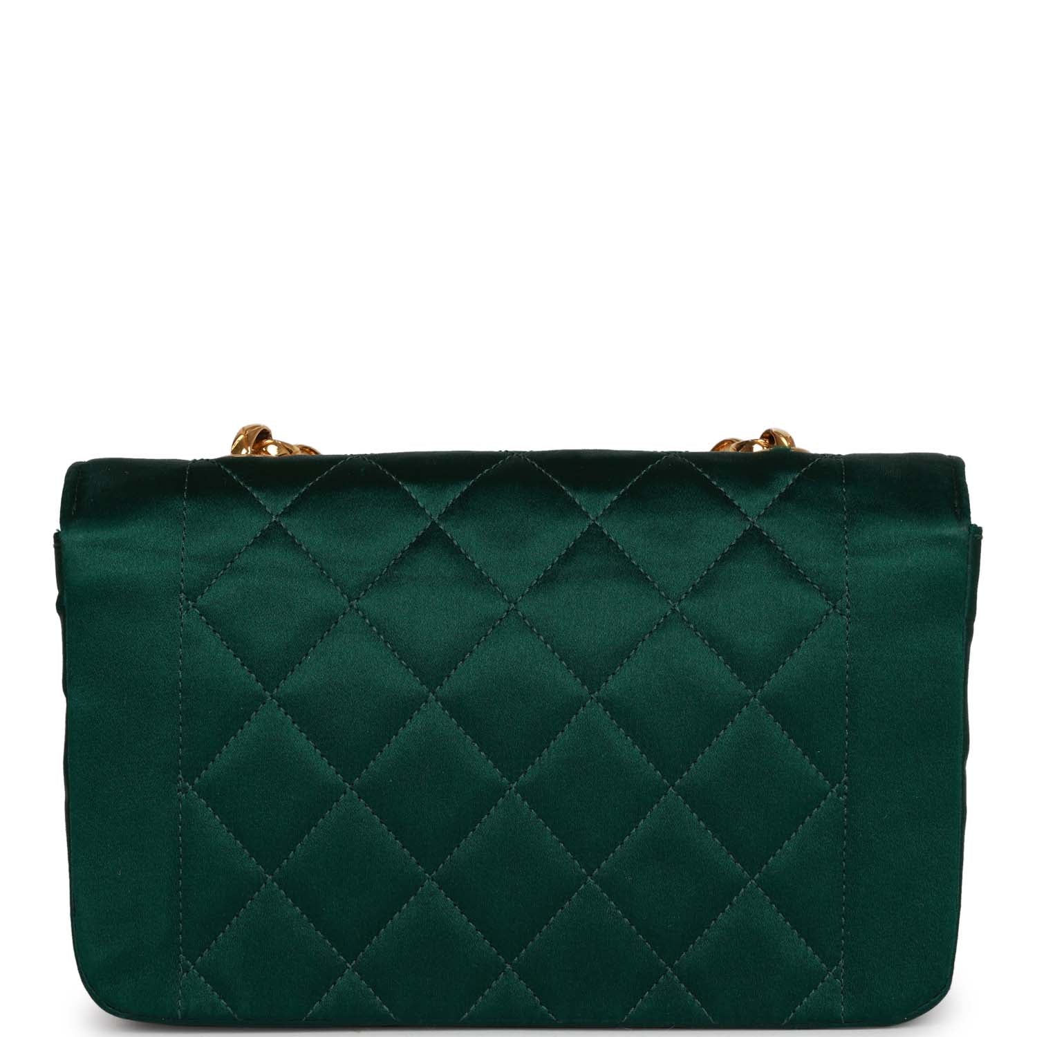 Chanel Mini Flap Bag Green Satin Gold Hardware