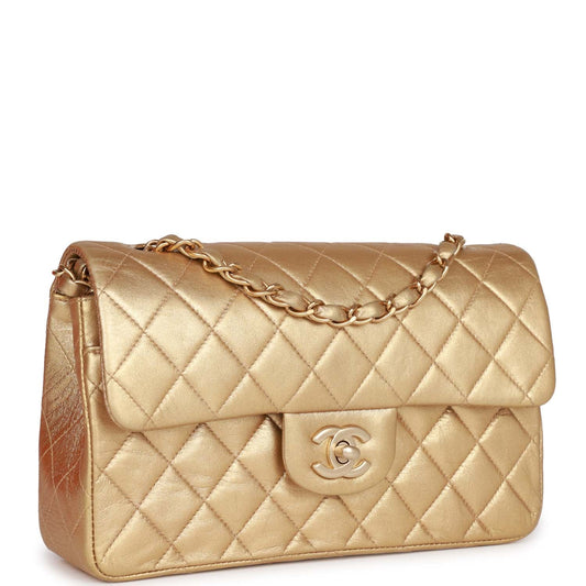 Chanel Small Classic Double Flap Bag Gold Metallic Lambskin Gold Hardware