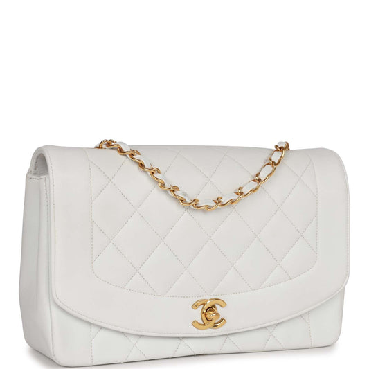 Chanel Medium Diana Flap Bag White Lambskin Gold Hardware