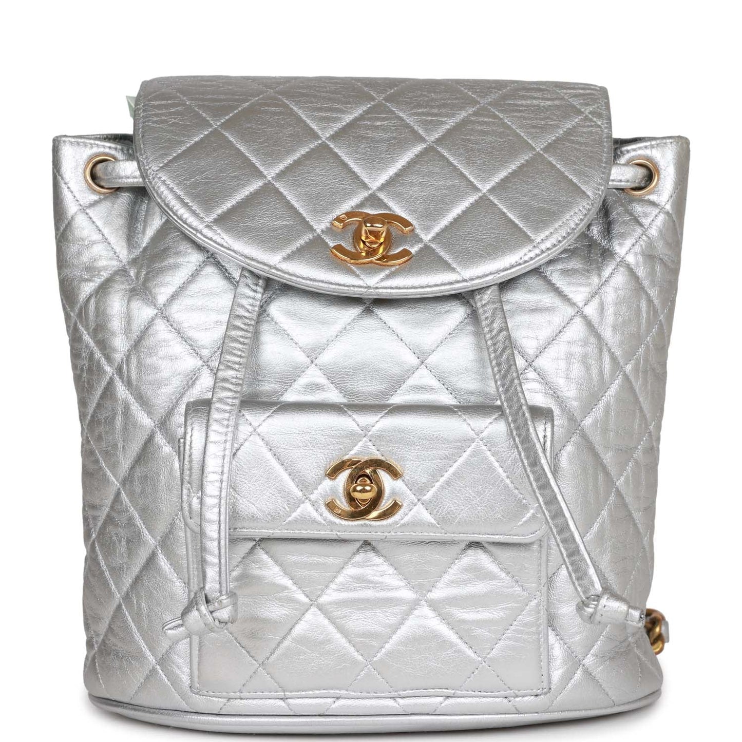 Chanel Duma Backpack Silver Metallic Lambskin Gold Hardware
