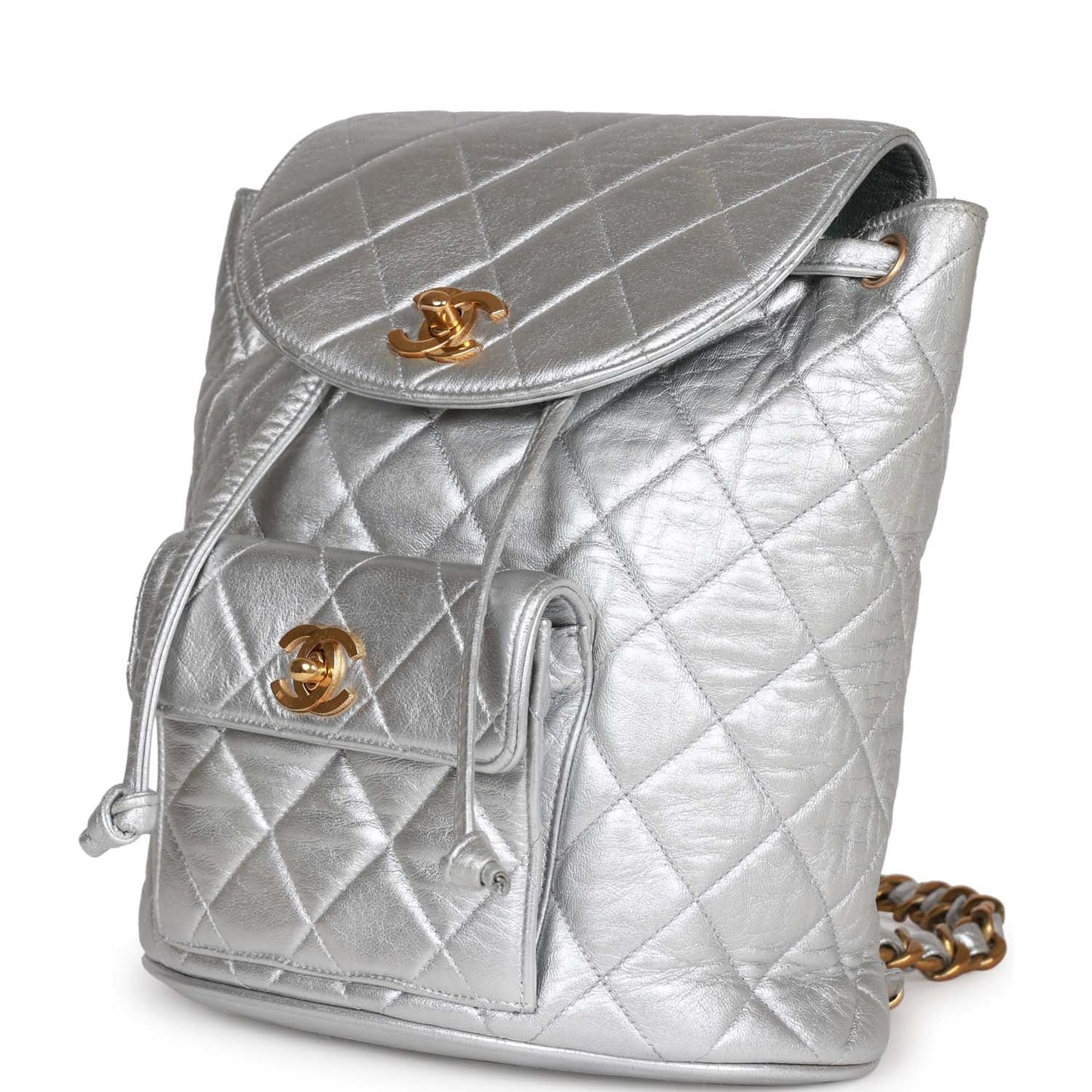 Chanel Duma Backpack Silver Metallic Lambskin Gold Hardware