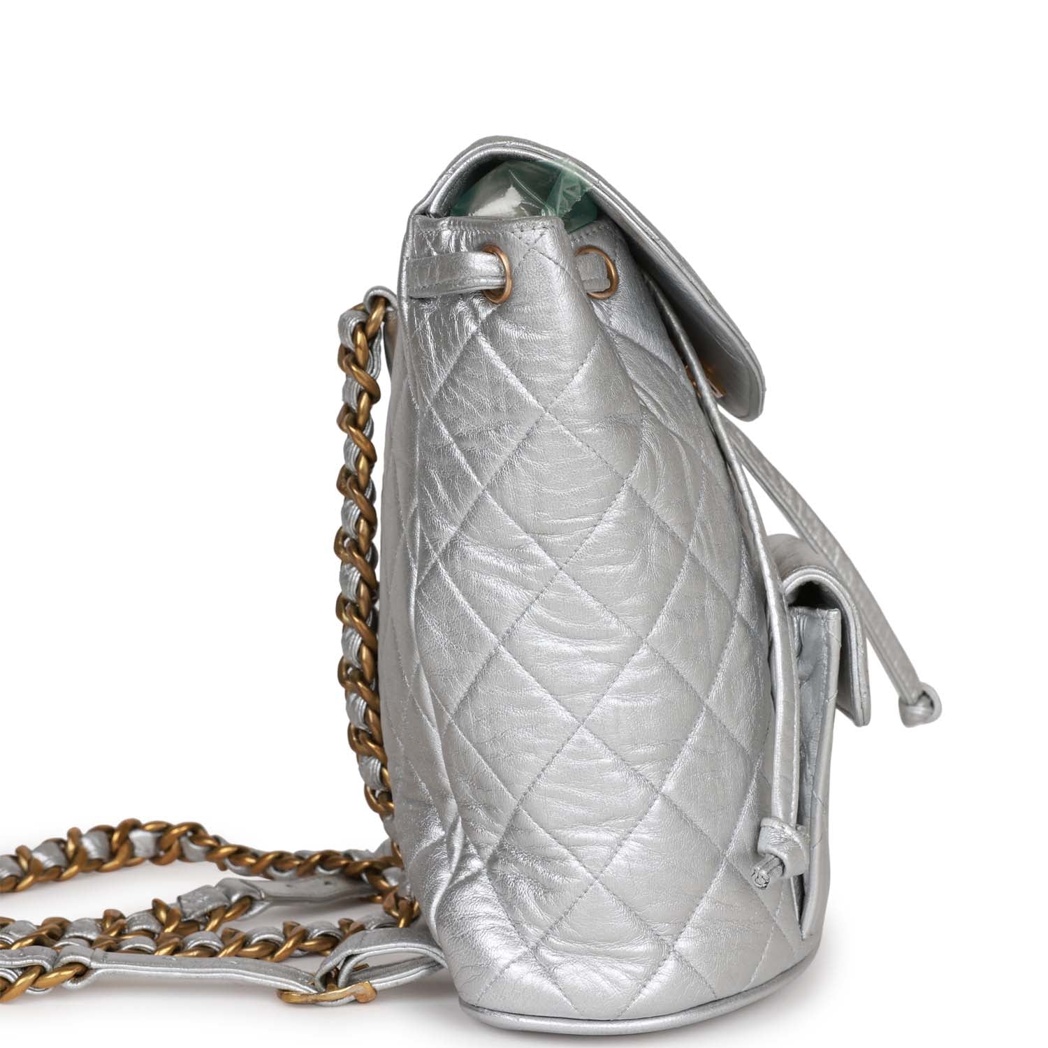 Chanel Duma Backpack Silver Metallic Lambskin Gold Hardware