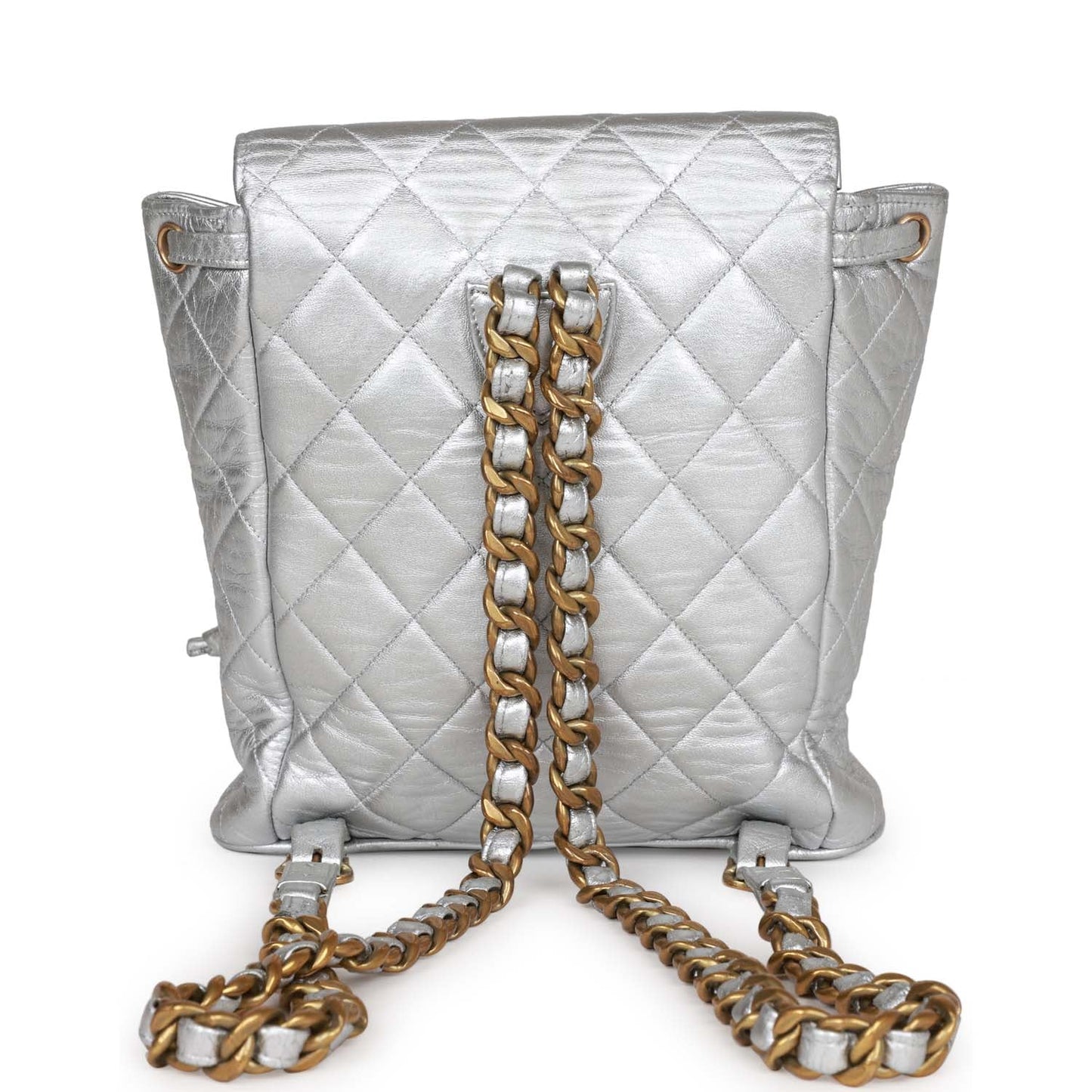 Chanel Duma Backpack Silver Metallic Lambskin Gold Hardware