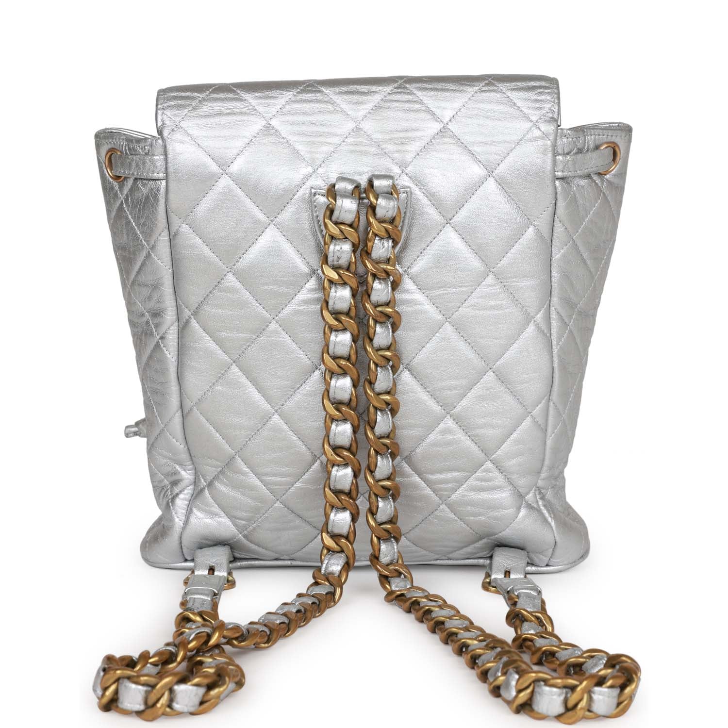 Chanel Duma Backpack Silver Metallic Lambskin Gold Hardware
