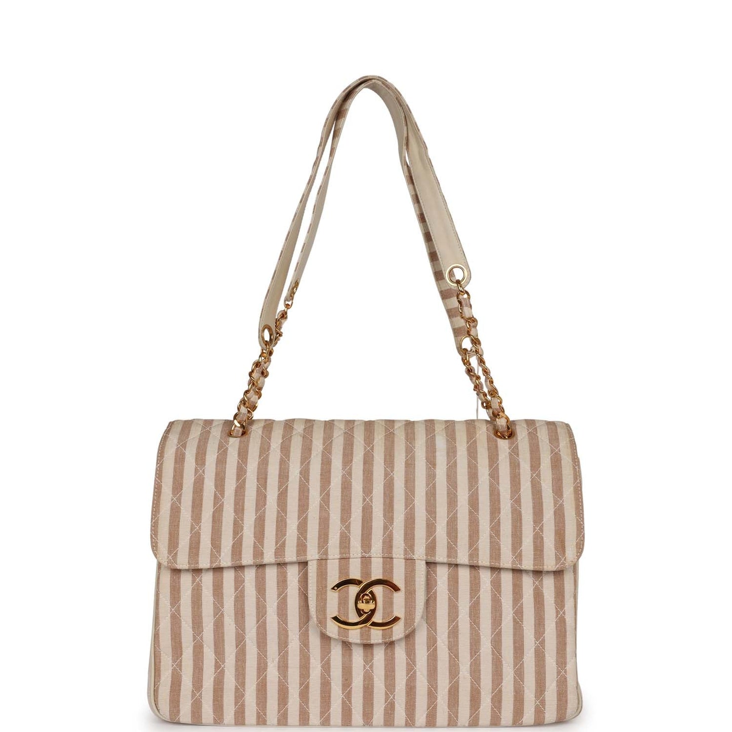 Chanel XXL Travel Flap Bag Striped Linen Gold Hardware