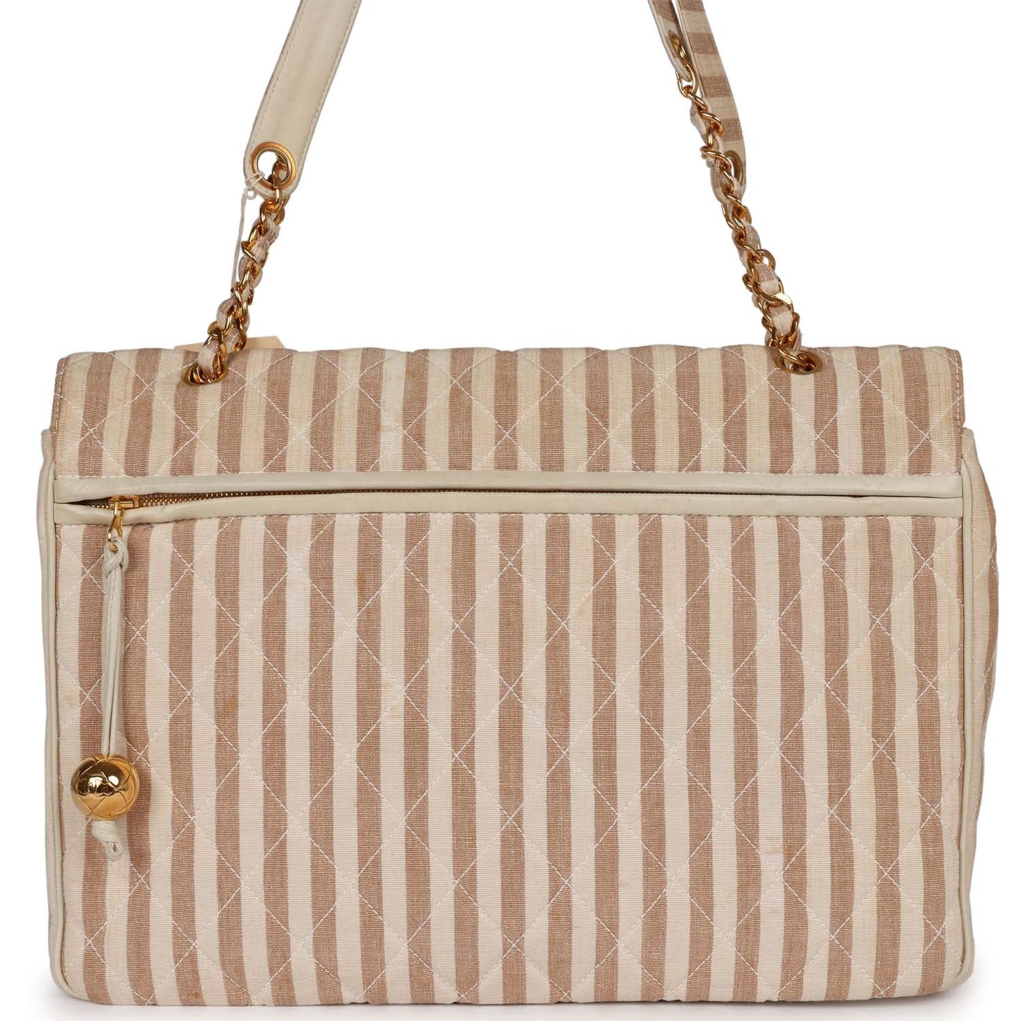 Chanel XXL Travel Flap Bag Striped Linen Gold Hardware