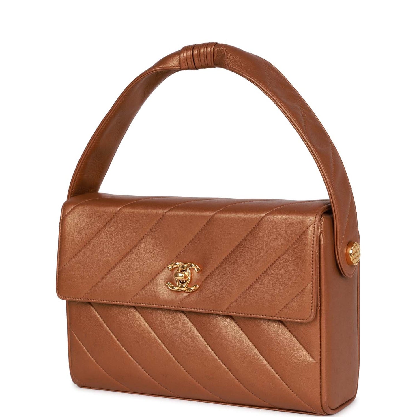 Chanel Flap Bag Bronze Diagonal Quilted Calfskin Gold Hardware