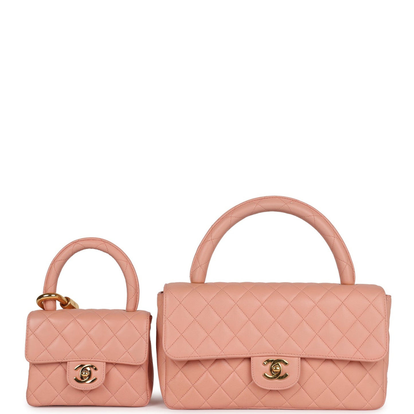 Chanel Kelly Parent and Child Flap Bag Set Pink Lambskin Gold Hardware