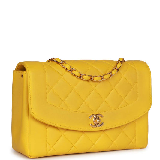 Chanel Medium Diana Flap Bag Yellow Lambskin Gold Hardware