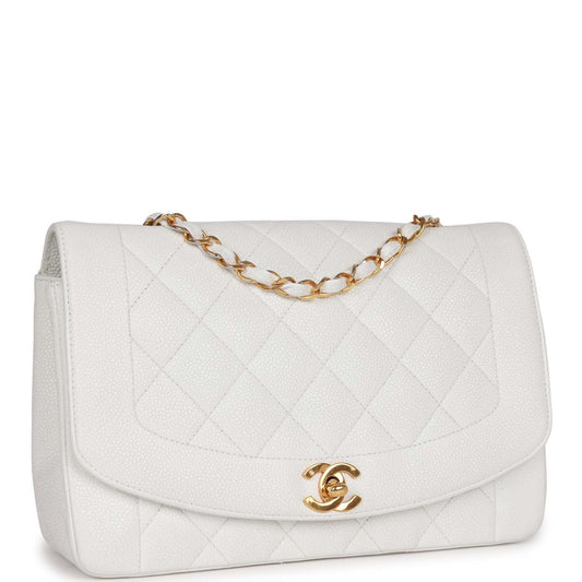 Chanel Medium Diana Flap Bag White Caviar Gold Hardware