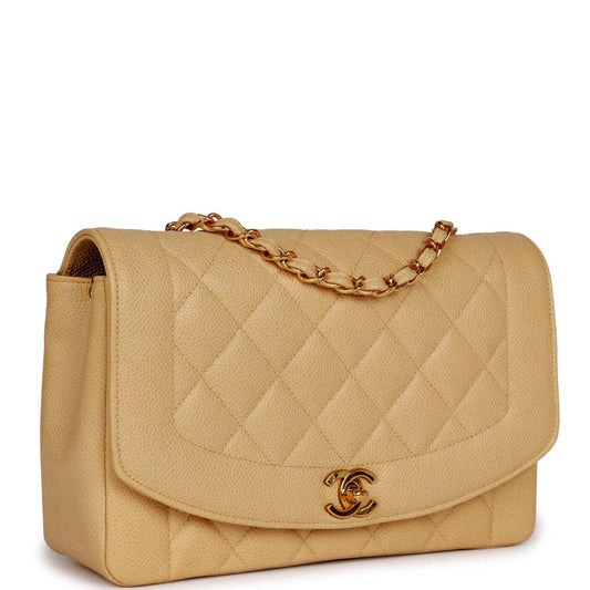 Chanel Medium Diana Flap Bag Beige Caviar Gold Hardware
