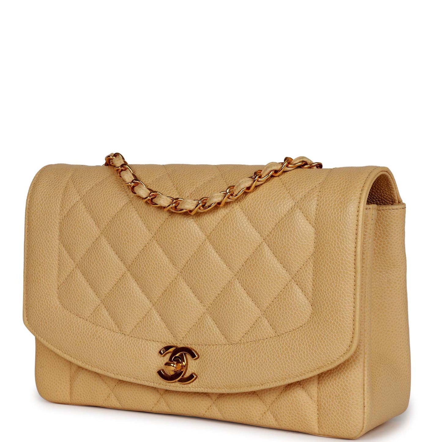 Chanel Medium Diana Flap Bag Beige Caviar Gold Hardware
