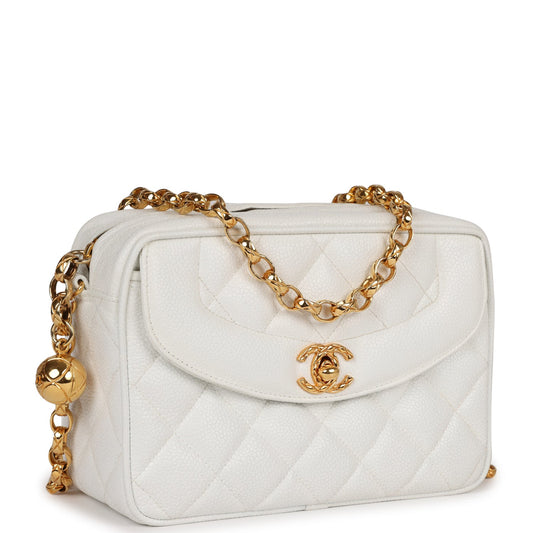 Chanel Camera Bag White Caviar Gold Hardware