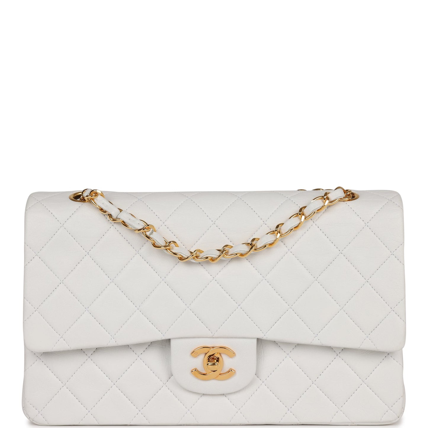 Chanel Medium Classic Double Flap Bag White Lambskin Gold Hardware