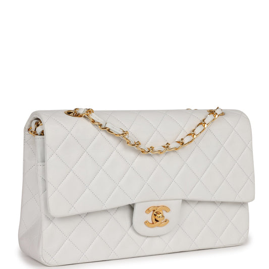 Chanel Medium Classic Double Flap Bag White Lambskin Gold Hardware