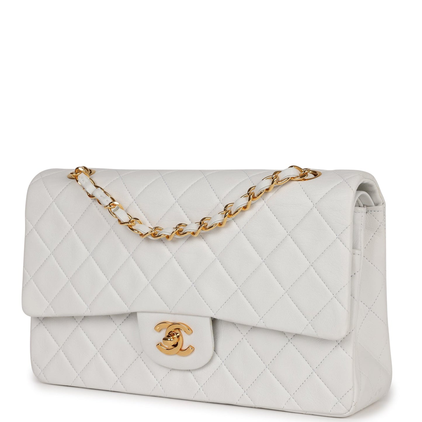 Chanel Medium Classic Double Flap Bag White Lambskin Gold Hardware