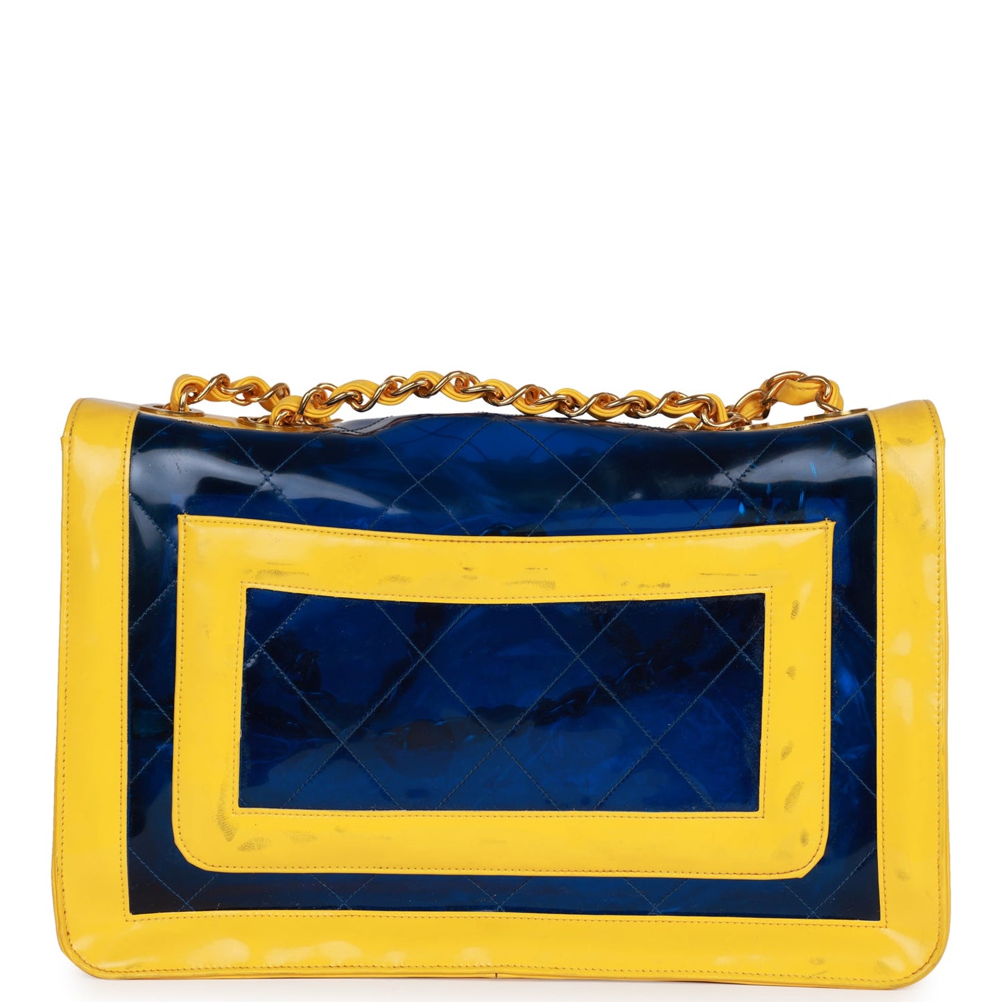 Chanel Maxi Flap Bag Yellow/Blue Quilted Patent Leather Gold Hardware
