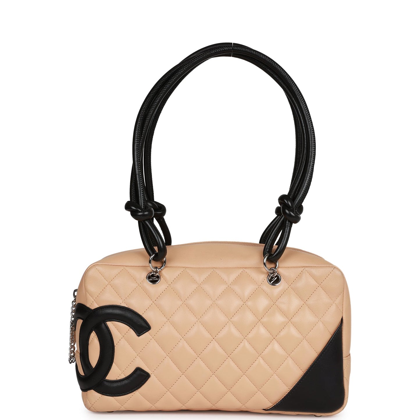 Chanel Cambon Bowler Bag Beige and Black Calfskin Silver Hardware