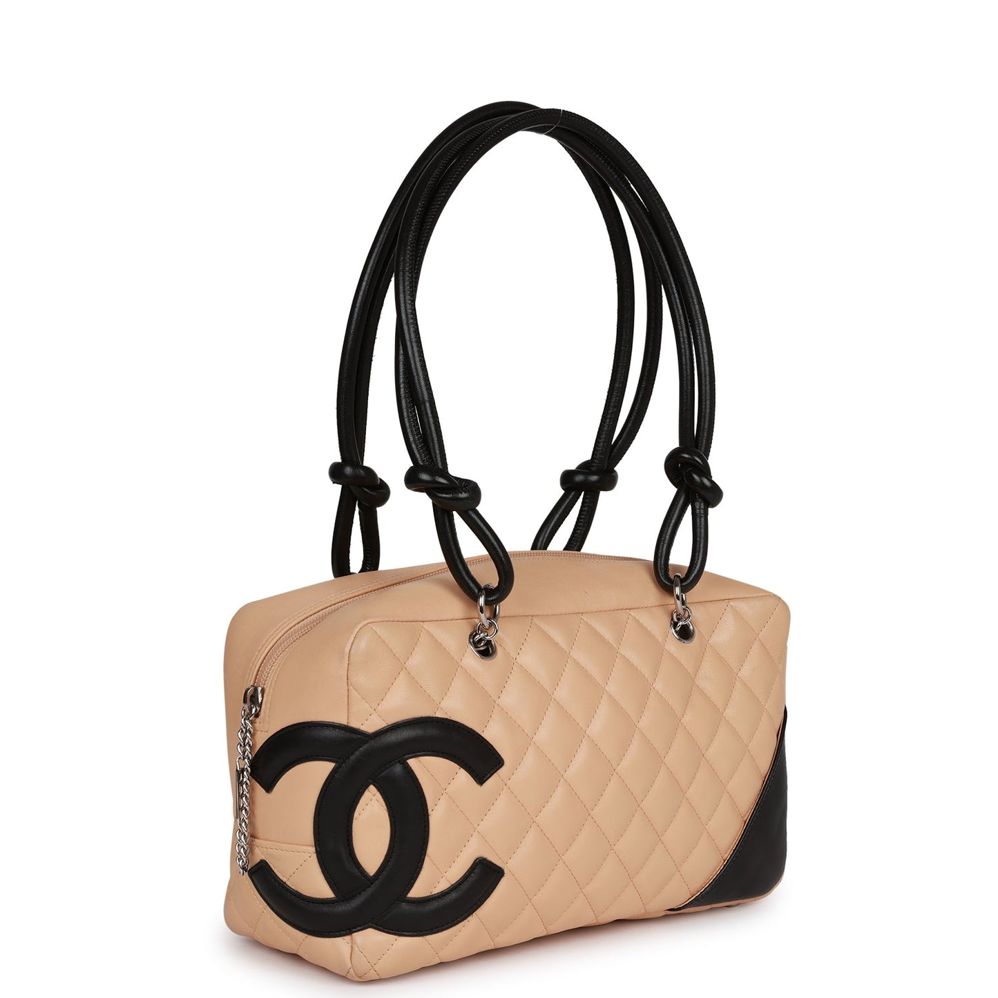 Chanel Cambon Bowler Bag Beige and Black Calfskin Silver Hardware