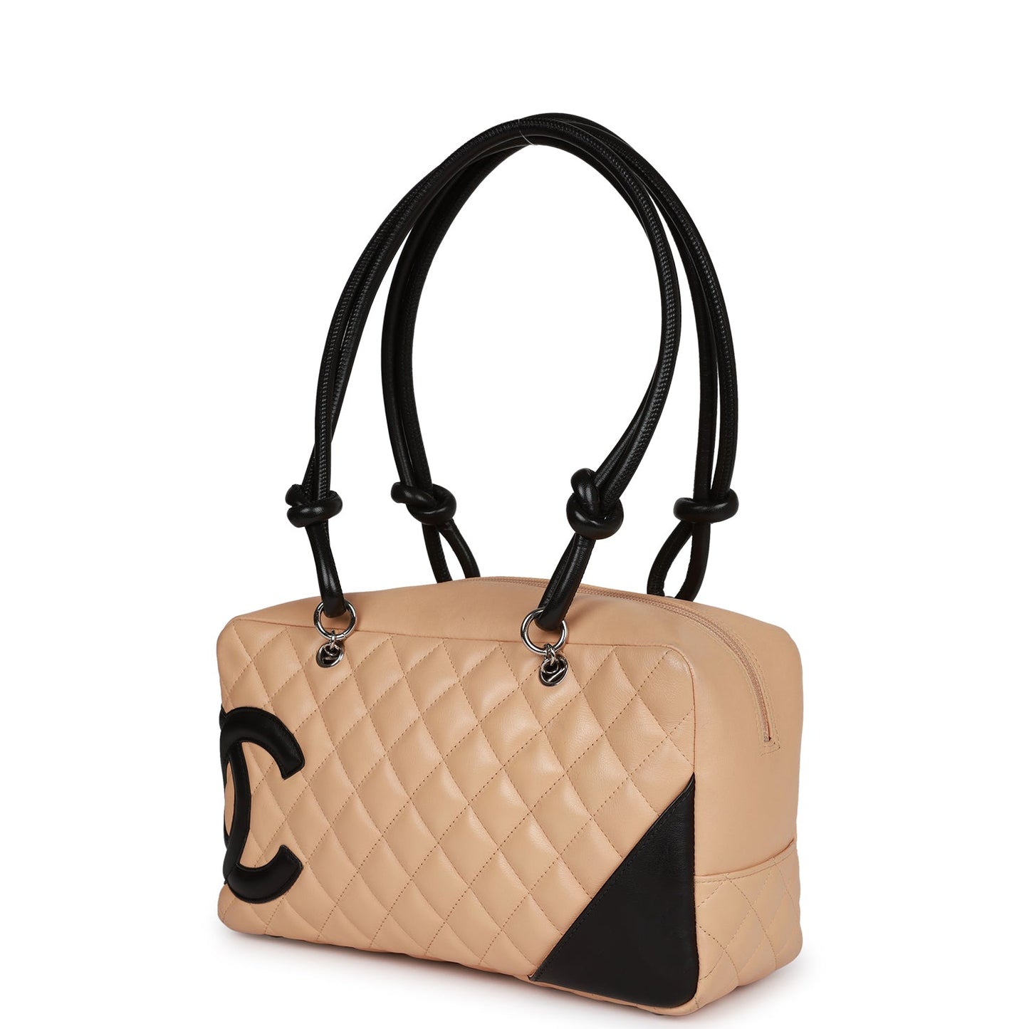 Chanel Cambon Bowler Bag Beige and Black Calfskin Silver Hardware