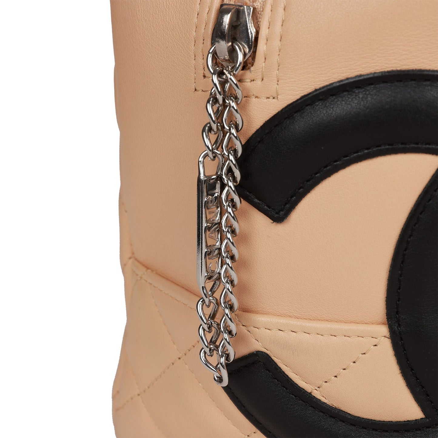 Chanel Cambon Bowler Bag Beige and Black Calfskin Silver Hardware