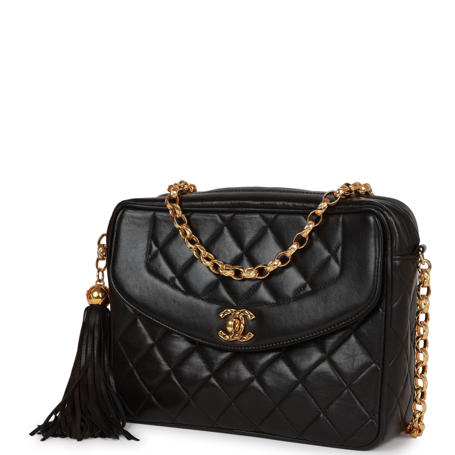 Chanel Small Diana Fringe Camera Bag Black Lambskin Gold Hardware