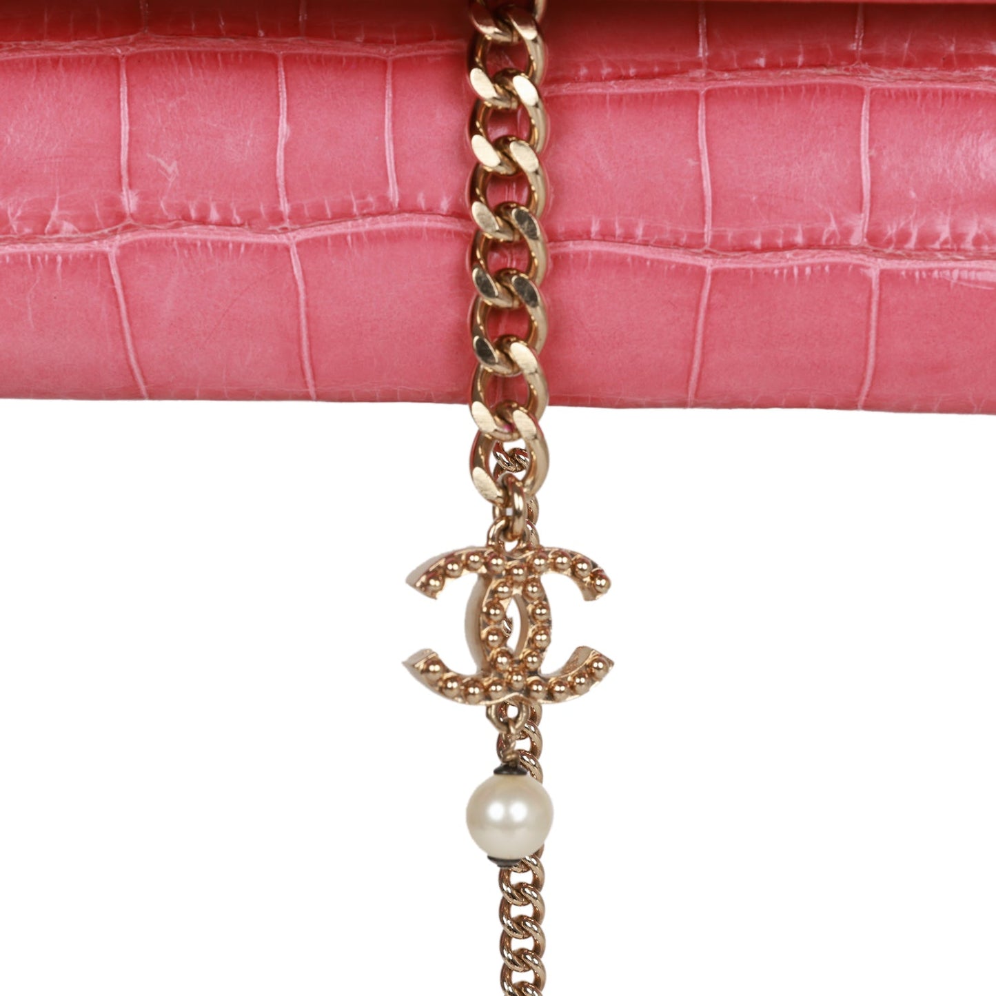 Chanel Chain Envelope Evening Clutch Bag Pink Crocodile Gold Hardware