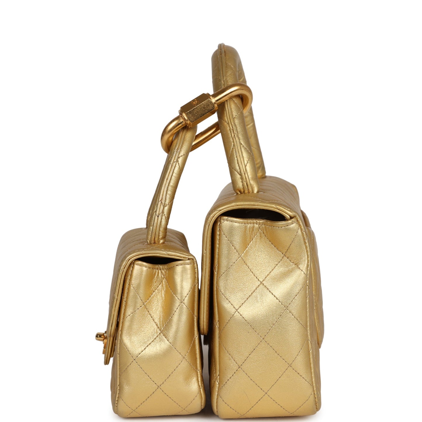 Chanel Kelly Parent and Child Flap Bag Set Gold Metallic Lambskin Gold Hardware