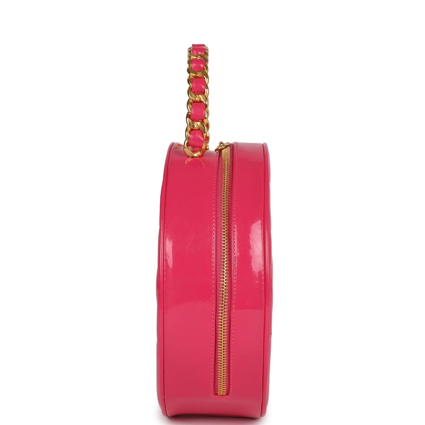Chanel Round Vanity Bag Pink and Black Patent Leather Antique Gold Hardware