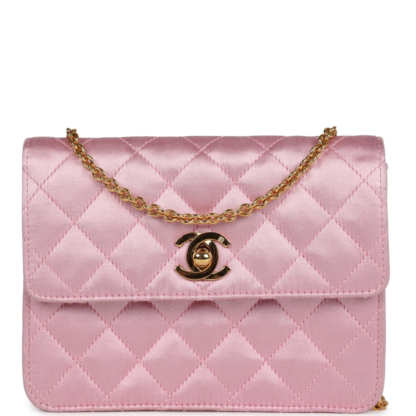 Chanel Mini Straight Flap Bag Pink Satin Gold Hardware