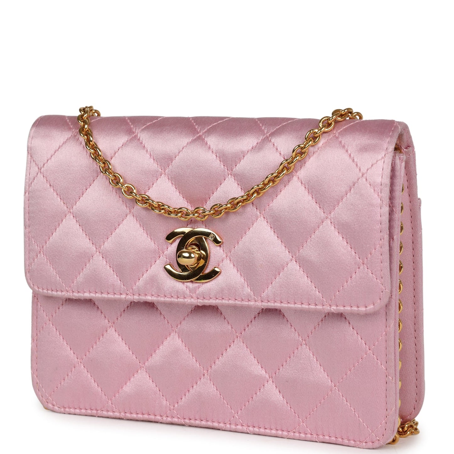 Chanel Mini Straight Flap Bag Pink Satin Gold Hardware