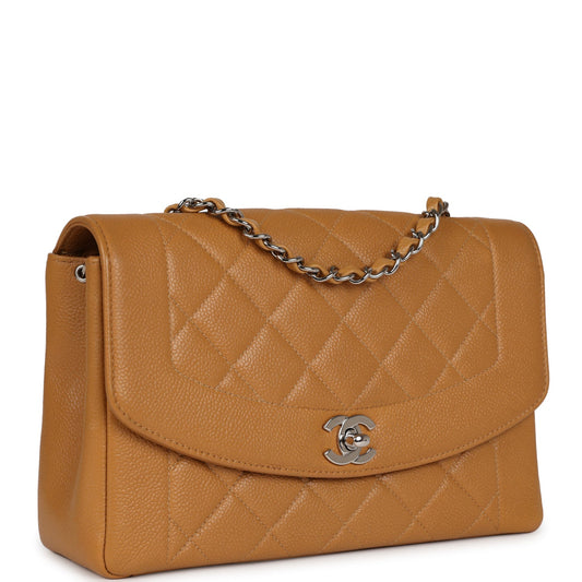 Chanel Medium Diana Flap Bag Dark Beige Caviar Silver Hardware