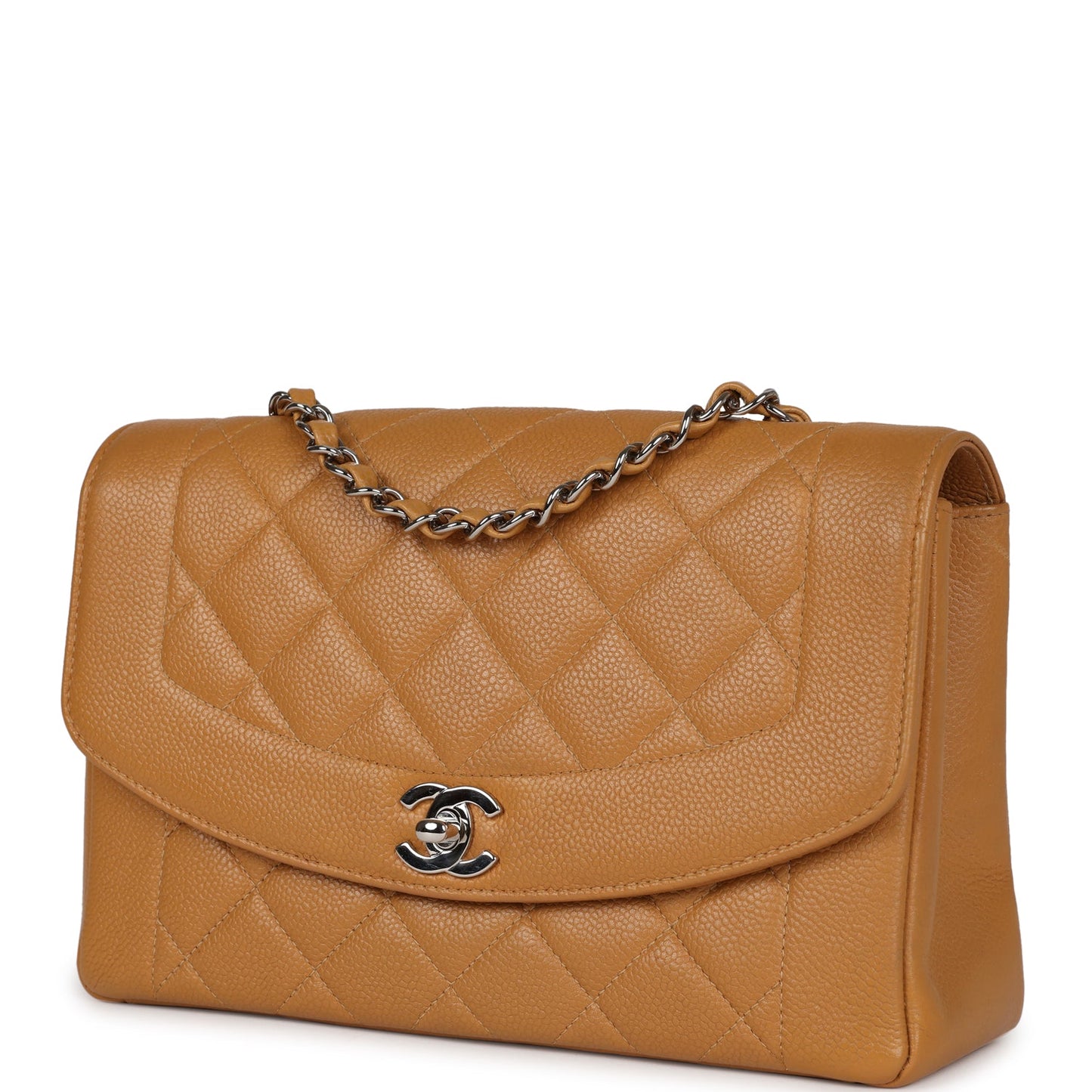 Chanel Medium Diana Flap Bag Dark Beige Caviar Silver Hardware