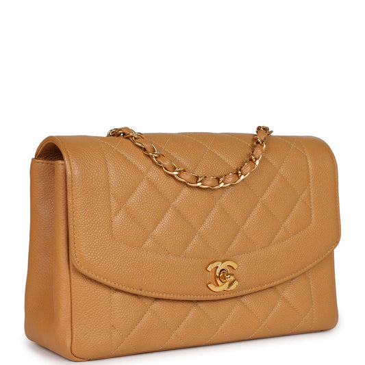 Chanel Medium Diana Flap Bag Dark Beige Caviar Gold Hardware