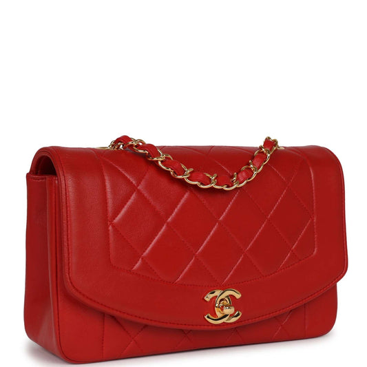 Chanel Small Diana Flap Bag Red Lambskin Gold Hardware